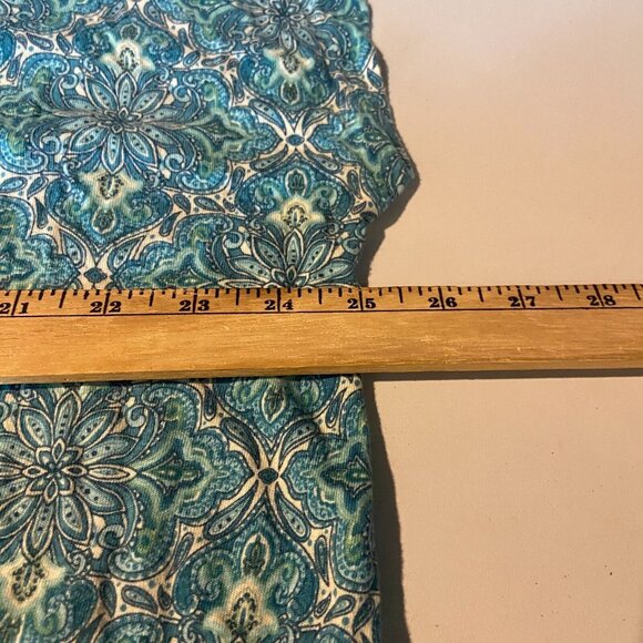 J Jill Women 4X Floral Tunic Top Linen Blend Blue V Neck Side Slits Short Sleeve - Picture 7 of 9